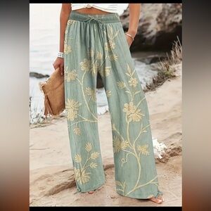 Pretty Wide Leg Pants in Light Blue and Cream floral pixelated SB2